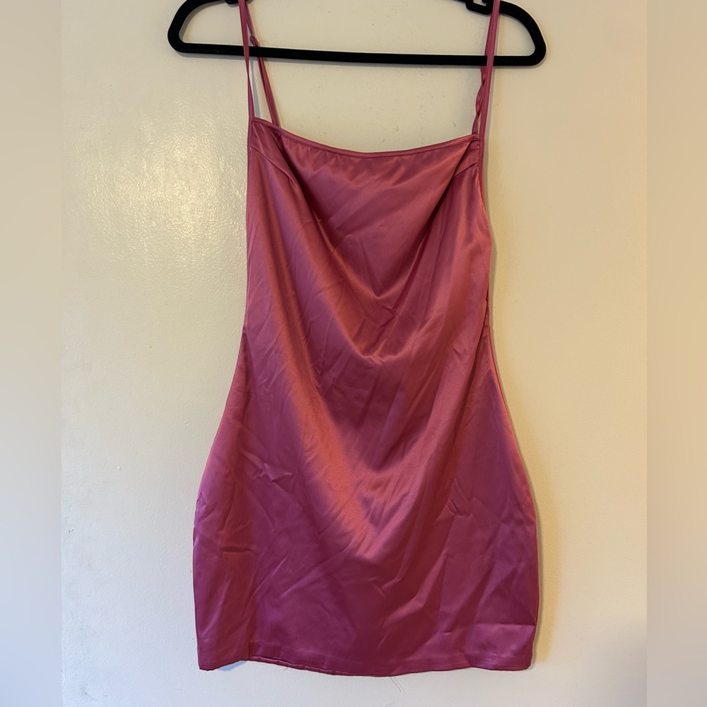 Oh Polly Fuchsia Satin Bodycon Dress